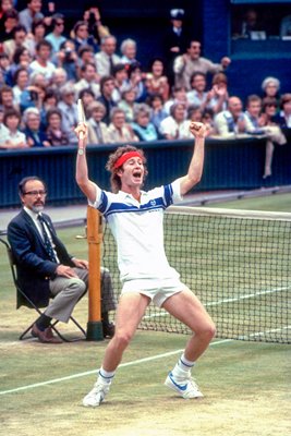 John McEnroe celebrates Wimbledon win 1981