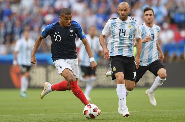 Kylian Mbappe France breaks away v Argentina World Cup 2018