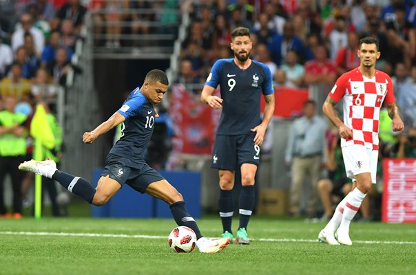 Kylian Mbappe France shoots v Croatia World Cup Final 2018