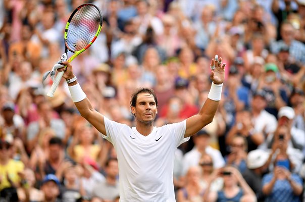 Rafael Nadal Spain celebrates win v Nick Kyrgios Wimbledon 2019