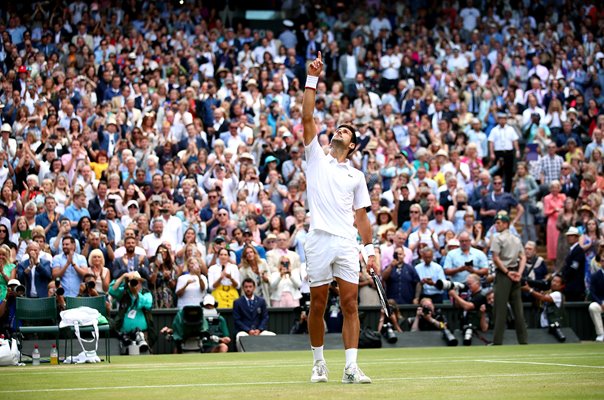 Novak Djokovic Serbia celebrates Wimbledon Final 2019