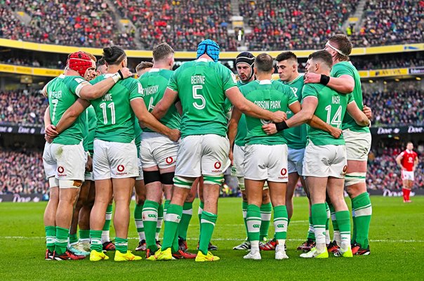 Ireland huddle v Wales Dublin Six Nations 2024