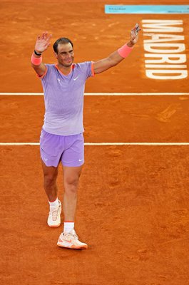 Rafael Nadal Spain celebrates win v Alex de Minaur Madrid Open 2024