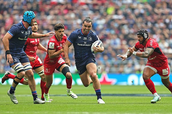 James Lowe Leinster Rugby breaks v Toulouse Champions Cup Final 2024