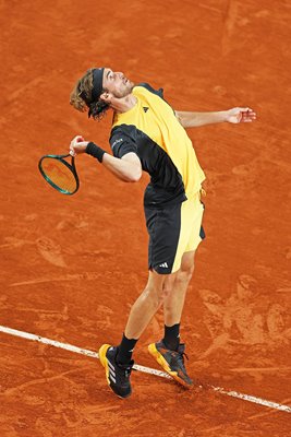 Stefanos Tsitsipas Greece serves v Zhang Zhizhen French Open Paris 2024