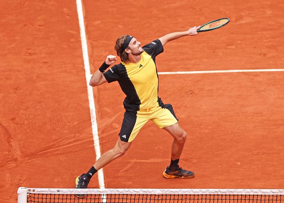 Stefanos Tsitsipas Greece celebrates v Matteo Arnaldi French Open Paris 2024