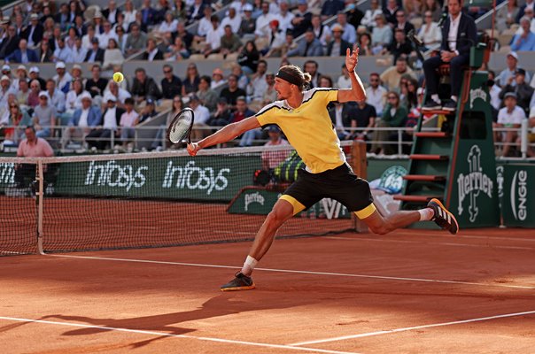 Alexander Zverev Germany backhand v Carlos Alcaraz French Open Final 2024