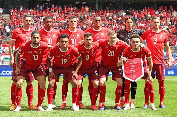 Switzerland players line up v Hungary Group A Cologne EURO 2024