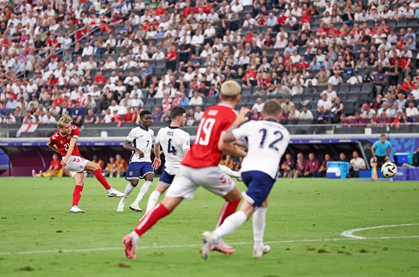 Morten Hjulmand Denmark scores v England Group C Frankfurt EURO 2024