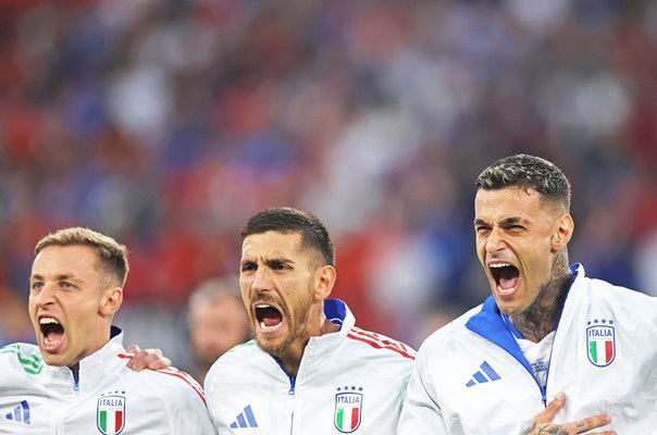 Gianluca Scamacca Italy sings national anthem v Spain Group B EURO 2024