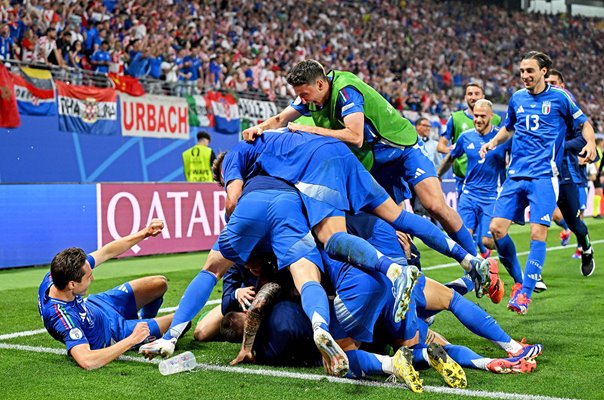 Mattia Zaccagni Italy celebrates v Croatia Group B Leipzig EURO 2024