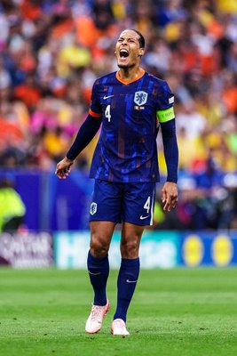 Virgil van Dijk Netherlands celebrate v Romania Last 16 Munich EURO 2024