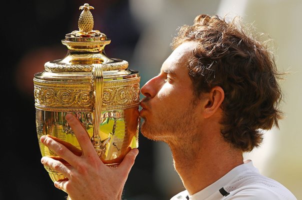 Andy Murray Great Britain kisses trophy Wimbledon 2016