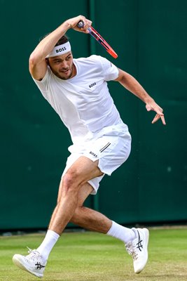 Taylor Fritz USA forehand v Arthur Rinderknech of France Wimbledon 2024