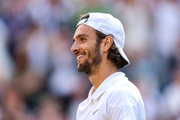 Lorenzo Musetti Italy celebrates win v Taylor Fritz USA Wimbledon 2024