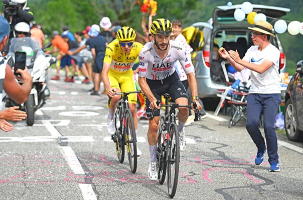 Adam Yates UAE leads Tadej Pogacar Slovenia to Stage 14 win Tour de France 2024  