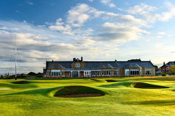 18th hole and Clubhouse on the Old Course at Royal Troon Golf Club