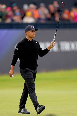 Xander Schauffele USA celebrates 18th green British Open Royal Troon 2024