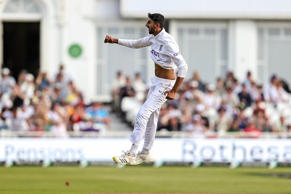 Shoaib Bashir England celebrates wicket of Jason holder West Indies Trent Bridge 2024