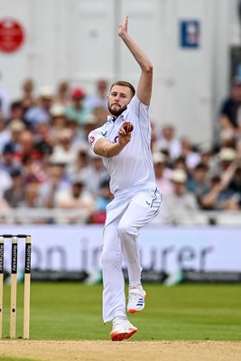 Gus Atkinson England bowls v West Indies Trent Bridge Test 2024