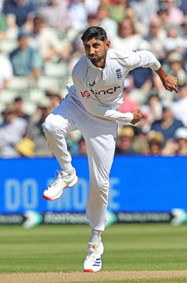 Shoaib Bashir England bowls v West Indies Edgbaston Test 2024