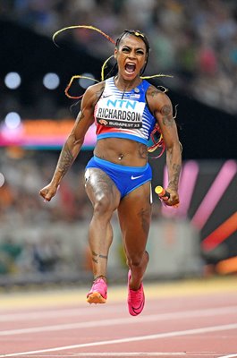 Sha'Carri Richardson USA celebrates 4x100m Relay Final World Athletics Budapest 2023