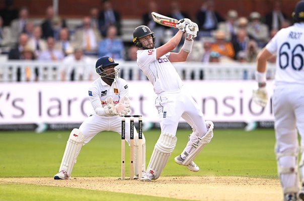 Gus Atkinson England hits a 6 v Sri Lanka Lord's Test 2024