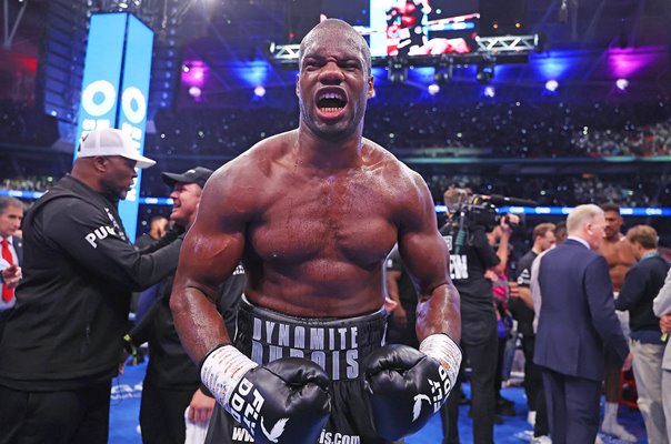 Daniel Dubois celebrates win v Anthony Joshua Wembley Stadium 2024