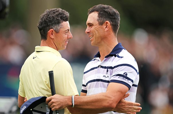 Billy Horschel USA consoles Rory McIlroy PGA Championship Wentworth 2024