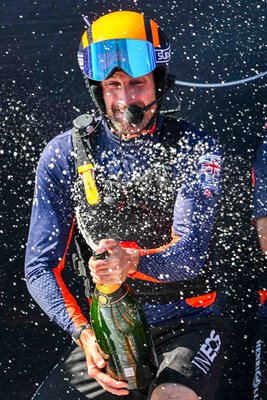 Sir Ben Ainslie skipper Ineos Britannia celebrates Louis Vuitton Cup Final 2024