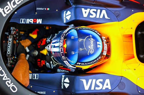 Sergio Perez Mexico overhead view of Red Bull car USA Grand Prix 2024