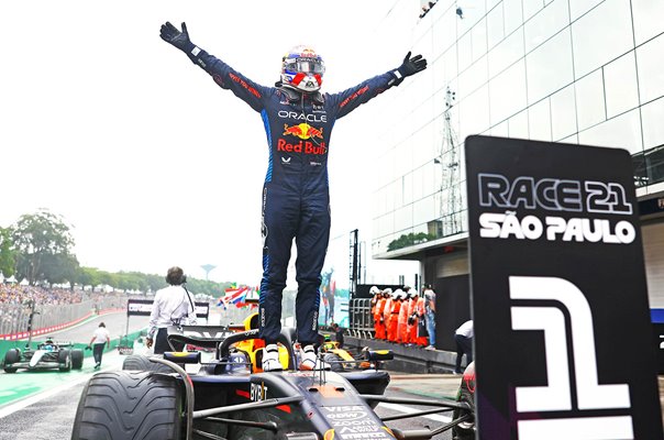 Max Verstappen Netherlands & Red Bull celebrates parc ferme Brazil Grand Prix 2024