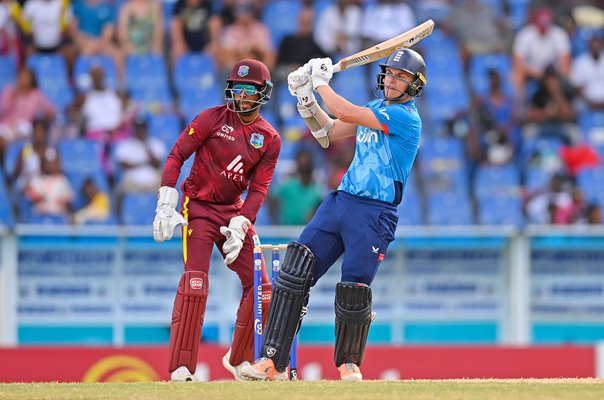 Sam Curran England hits a six v West Indies ODI Antigua 2024