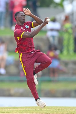 Shamar Joseph West Indies bowls v England ODI Antigua 2024