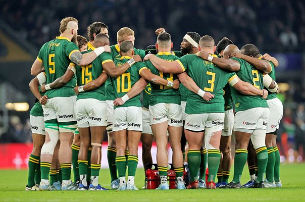 Siya Kolisi leads South Africa team huddle v England Autumn Nations Series 2024