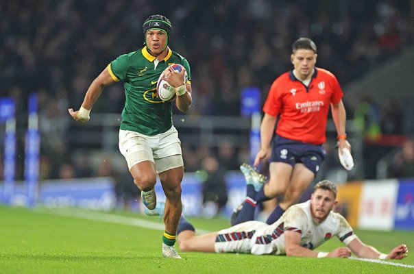 Kurt-Lee Arendse South Africa breaks v England Autumn Series Twickenham 2024