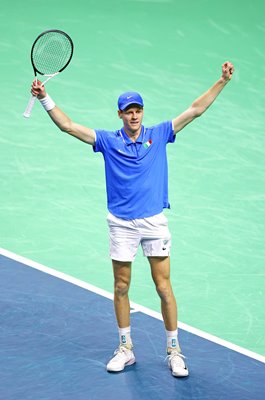 Jannik Sinner Italy celebrates winning Davis Cup Final Malaga 2024