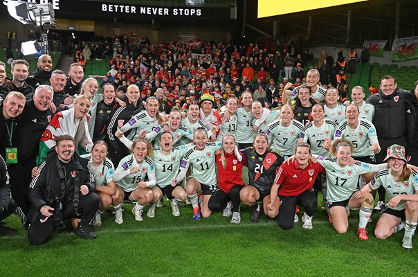 Wales celebrate EURO 2025 Qualification win v Ireland Dublin 2024