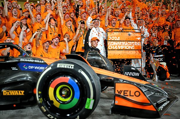 McLaren drivers Lando Norris & Oscar Piastri celebrate F1 Constructors Championship 2024