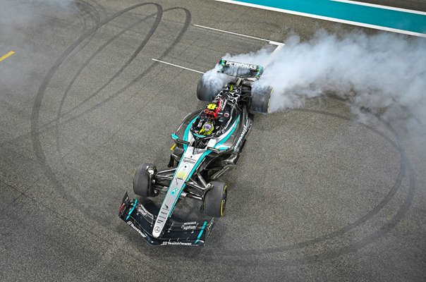 Lewis Hamilton Great Britain Final Race celebration in Mercedes Abu Dhabi 2024