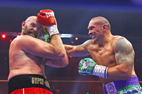 Oleksandr Usyk lands punch v Tyson Fury World Heavyweight Fight Riyadh 2024