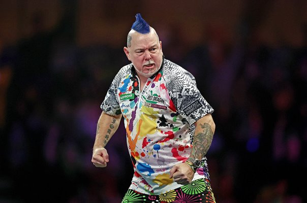 Peter Wright Scotland celebrates v Stephen Bunting World Darts Championships 2025