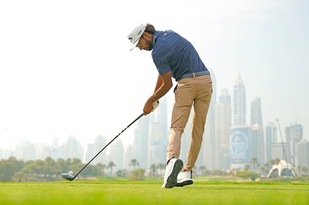 Akshay Bhatia USA drives 8th tee Dubai Desert Classic Emirates Club 2025