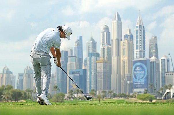 Min Woo Lee Australia 8th hole Dubai Desert Classic Emirates Club 2025