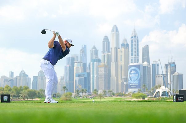 Tyrrell Hatton England 8th hole Dubai Desert Classic Emirates Club 2025