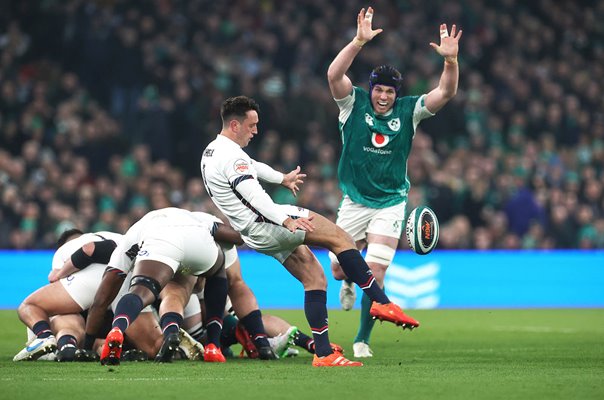 Alex Mitchell England kicks clear v Ireland Dublin Six Nations 2025