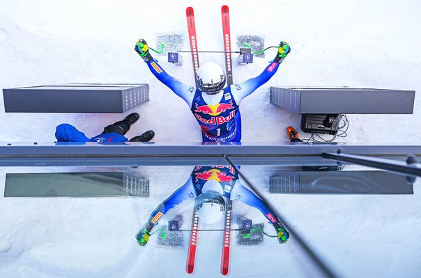 Florian Schieder Italy Starting Gate Reflection World Cup Downhill Kitzbuehel 2025