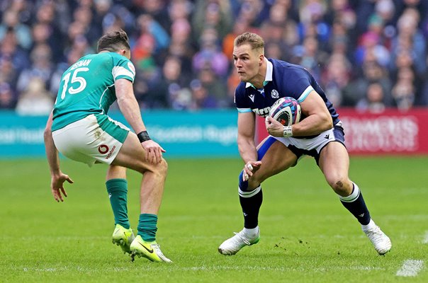 Duhan van der Merwe Scotland faces off v Hugo Keenan Ireland Six Nations 2025