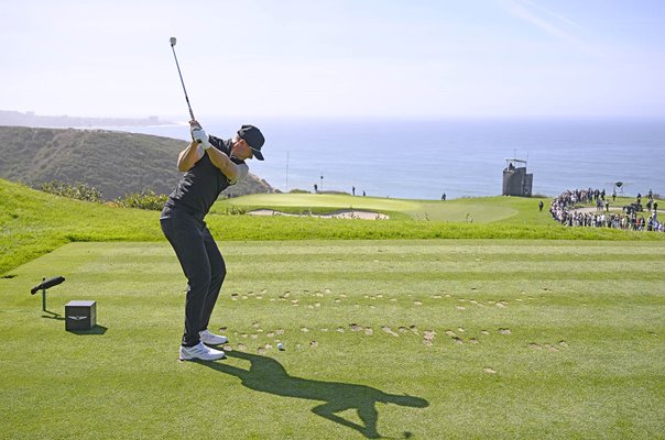 Ludvig Åberg Sweden tee shot 3rd hole Round 3 Torrey Pines California 2025