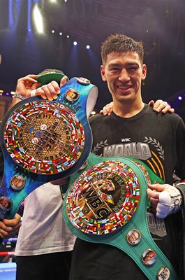 Dmitrii Bivol celebrates victory v Artur Beterbiev World Title Rematch Riyadh 2025